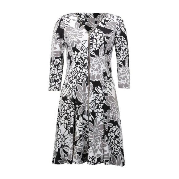 Joseph Ribkoff 3/4 Sleeve Black Grey and Summer White Dress - Picture 3 of 12